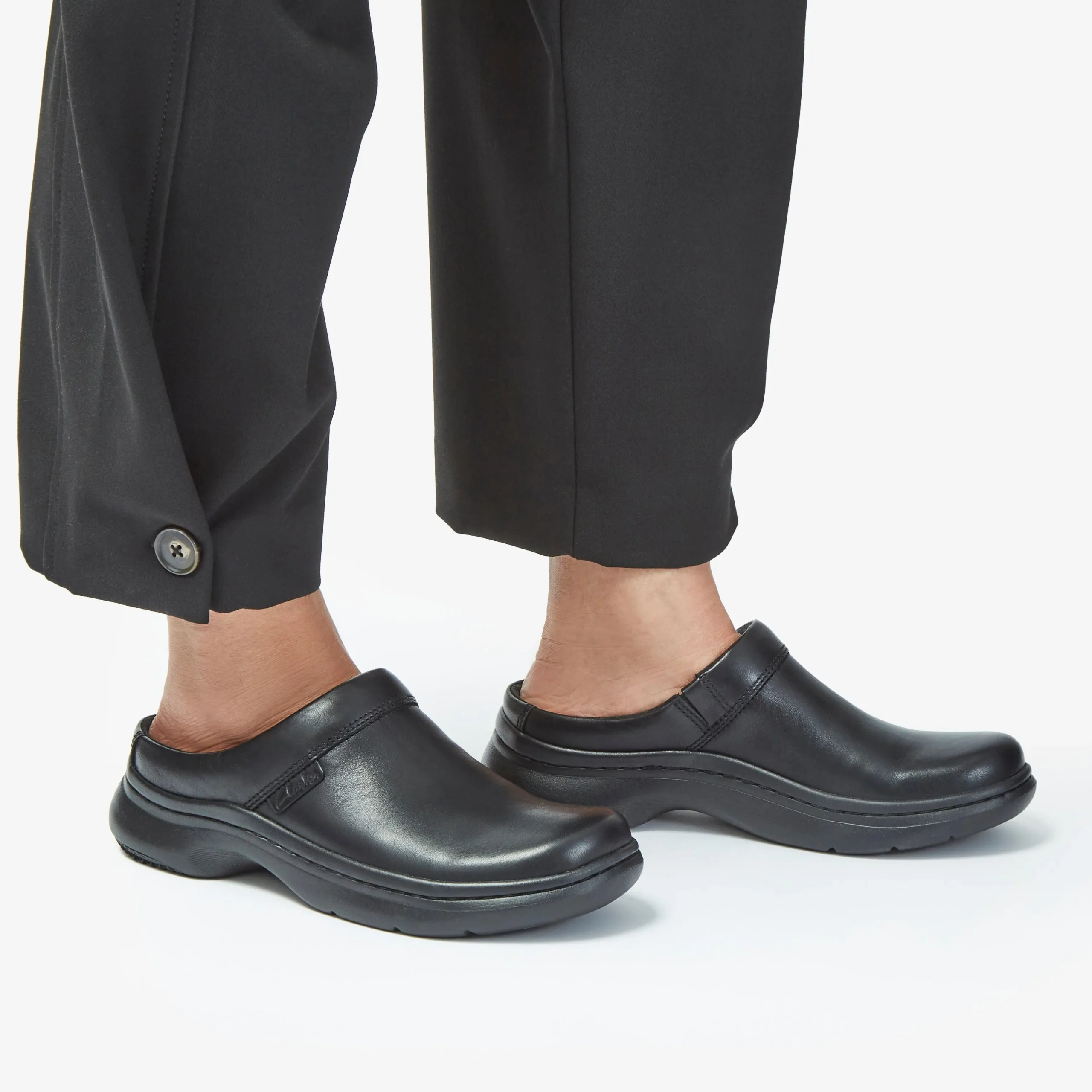 Clarks Pro Clog Black Leather Cheap